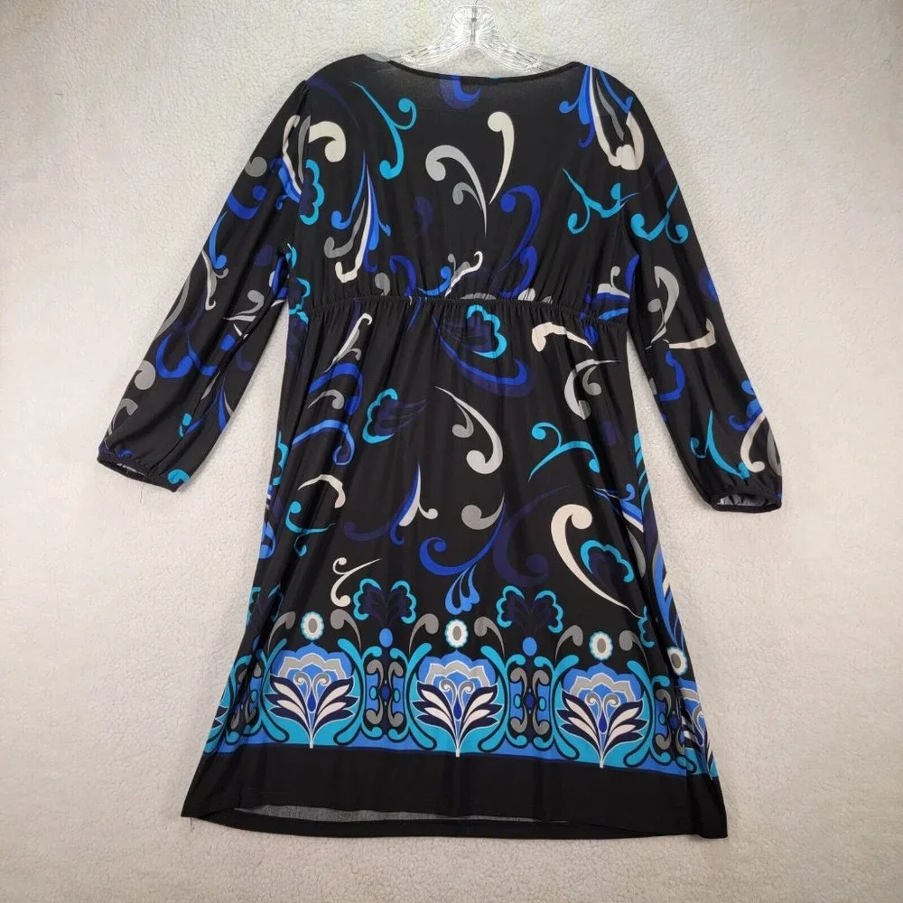 Y2K Rhapsody Blue Floral Low Cut V Neck Retro Lightweight Flowy Cinched A Line - Picture 9 of 10